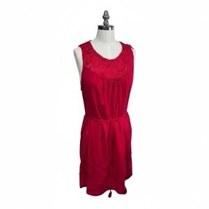 Knox Rose Red Crochet‎ Lace Sleeveless Dress Belted Waist Pockets Boho Women's M